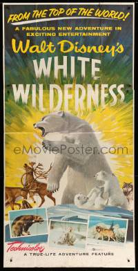 5w973 WHITE WILDERNESS 3sh '58 Disney, cool art of polar bear & arctic animals on top of world!