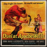 5w194 DUEL AT APACHE WELLS 6sh '57 they fought like beasts for wealth & women, cool gun duel art!