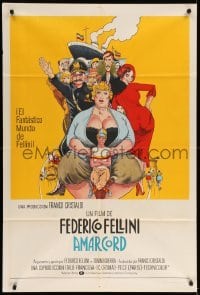 5w043 AMARCORD Argentinean '74 Federico Fellini classic comedy, great art by Giuliano Geleng!