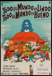 5w050 EVERYBODY HE IS NICE EVERYBODY HE IS BEAUTIFUL Argentinean '72 Tomm cartoon art of Jesus!