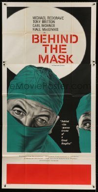5w020 BEHIND THE MASK English 3sh '58 cool close up artwork of surgeon Michael Redgrave!
