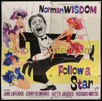 5w018 FOLLOW A STAR English 6sh '59 art of wacky marionette Norman Wisdom & sexy showgirls!