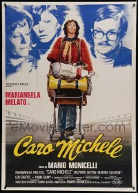 5w113 CARO MICHELE Italian 1p '76 art of Mariangela Melato pushing her belongings in a cart!