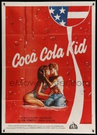 5w114 COCA-COLA KID Italian 1p '85 different art of Eric Roberts & sexy Greta Scacchi kissing!