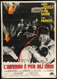 5w133 HELL IS FOR HEROES Italian 1p '62 cool different art of Steve McQueen by C. Timperi!