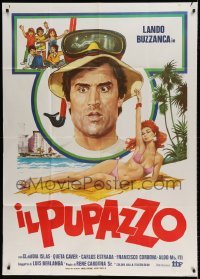 5w182 UNA NOCHE EMBARAZOSA Italian 1p '77 art of Lando Buzzanca over sexy woman in bikini on beach!