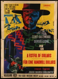 5w081 FISTFUL OF DOLLARS Italian 2p R65 Sergio Leone, best Papuzza art of Clint Eastwood, rare!