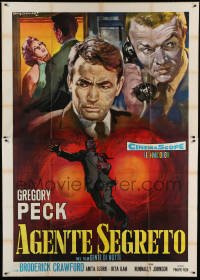5w091 NIGHT PEOPLE Italian 2p R60s different Rodolfo Gasparri montage art of Gregory Peck!