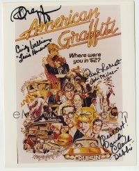 5y583 AMERICAN GRAFFITI signed color 8x10 REPRO still '73 by Clark, Williams, Le Mat, AND Dreyfuss!