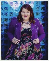 5y590 ASHLEY FINK signed color 8x10 REPRO still '00s Glee actress in flower dress & purple jacket!