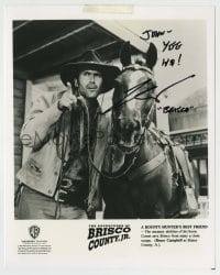 5y737 BRUCE CAMPBELL signed 8x10 REPRO still '80s great close up horse from Brisco County Jr.!