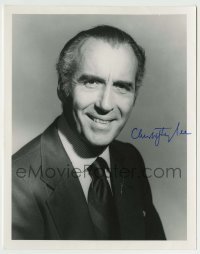 5y747 CHRISTOPHER LEE signed 8x10 REPRO still '80s smiling portrait of the English horror legend!