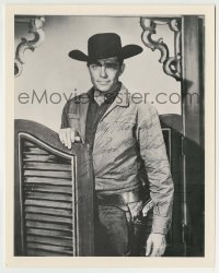 5y751 DALE ROBERTSON signed 8x10 REPRO still '80s cool cowboy c/u walking through saloon doors!