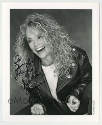 5y767 DYAN CANNON signed 8x10 REPRO still '90s c/u of the sexy blonde laughing in leather jacket!