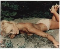 5y622 ELKE SOMMER signed color 8x10 REPRO still '80s super sexy topless portrait laying on beach!