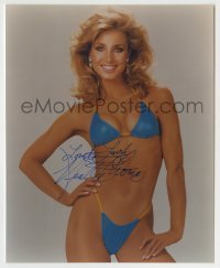 5y632 HEATHER THOMAS signed color 8x9.75 REPRO still '80s great portrait of the sexy star in bikini!