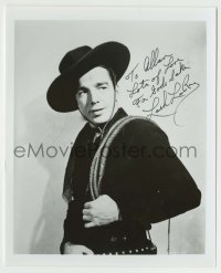 5y805 LASH LA RUE signed 8x10 REPRO still '80s cowboy portrait with his whip on his shoulder!