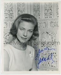5y806 LAUREN BACALL signed 8.25x10 REPRO still '80s head & shoulders portrait with shorter hair!