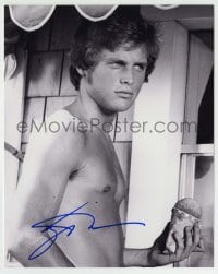 5y811 LEIGH MCCLOSKEY signed 8x10 REPRO still '80s barechested portrait holding snow cone!