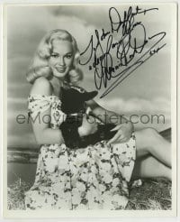 5y821 MAMIE VAN DOREN signed 8x9.75 REPRO still '80s the sexy star posing with a cute lamb!