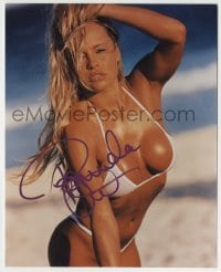 5y670 PAMELA ANDERSON signed color 8x10 REPRO still '90s sexy swimsuit portrait in string bikini!
