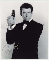 5y845 PIERCE BROSNAN signed 8x10 REPRO still '00s great James Bond portrait with gun in hand!