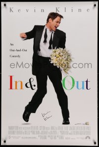 5y233 IN & OUT signed 1sh '97 by Kevin Kline, great image of him dancing with bouquet of flowers!