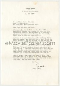 5y032 FRANK CAPRA signed 7x11 letter '72 thanking critic David Mallery for being his houseguest!