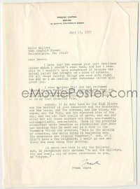 5y033 FRANK CAPRA signed 7x11 letter '77 he thinks State of the Union is his best directed film!