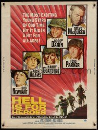 5z426 HELL IS FOR HEROES 30x40 '62 Steve McQueen, Bob Newhart, Fess Parker, Bobby Darin, WWII!