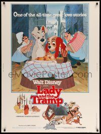 5z441 LADY & THE TRAMP 30x40 R80 Walt Disney classic dog cartoon, spaghetti scene on cover!