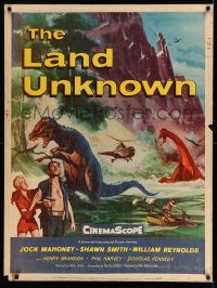 5z442 LAND UNKNOWN 30x40 '57 a paradise of hidden terrors, great art of dinosaurs by Ken Sawyer!
