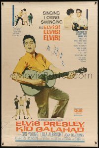 5z281 KID GALAHAD style Y 40x60 '62 art of Elvis Presley playing guitar, boxing, and romancing!