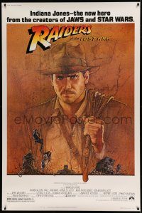 5z291 RAIDERS OF THE LOST ARK 40x60 '81 great art of adventurer Harrison Ford by Richard Amsel!