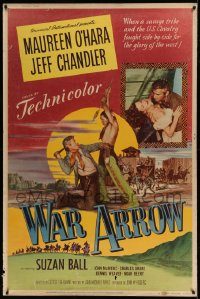 5z304 WAR ARROW style Z 40x60 '54 George Sherman, Maureen O'Hara & Chandler fight Native Americans!