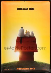5z235 PEANUTS MOVIE DS bus stop '15 wonderful image of Snoopy and Woodstock on doghouse!