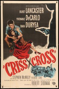 5z015 CRISS CROSS 1sh '48 artwork of Burt Lancaster & Yvonne De Carlo, film noir!