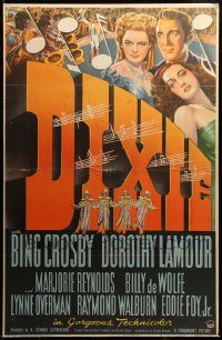 5z017 DIXIE style A 1sh '43 art of Bing Crosby, sexy Dorothy Lamour & Marjorie Reynolds, musical!