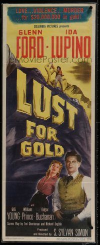 5z036 LUST FOR GOLD insert '49 Glenn Ford & Ida Lupino in a true story of secret treasure!