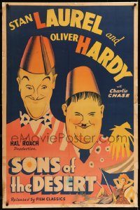 5z027 SONS OF THE DESERT 1sh R45 Hal Roach, wonderful artwork of Stan Laurel & Oliver Hardy!