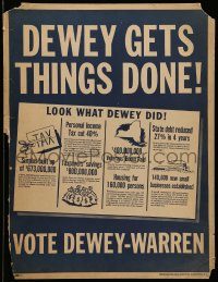 5z069 DEWEY GETS THINGS DONE VOTE DEWEY - WARREN 18x24 political campaign '48 running for president