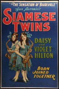 5z029 SIAMESE TWINS 27x41 stage poster '30s San Antonio's Daisy and Violet Hilton play the sax!