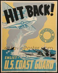 5z053 HIT BACK ENLIST - U.S. COAST GUARD 22x28 WWII war poster '42 great art of Nazi sub attacking!