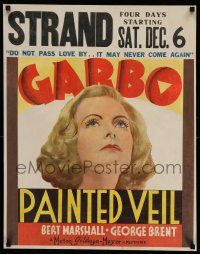 5z047 PAINTED VEIL jumbo WC '34 c/u of Greta Garbo, do not pass love by, it may never come again!