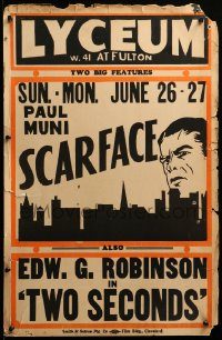 5z049 SCARFACE/TWO SECONDS local theater WC '32 Paul Muni classic, Edward G. Robinson, rare!