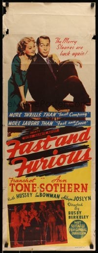 6a046 FAST & FURIOUS long Aust daybill '39 Franchot Tone, Ann Sothern, cool film noir comedy!