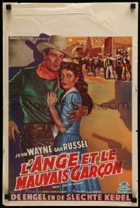 6a091 ANGEL & THE BADMAN Belgian '50 different art of cowboy John Wayne protecting Gail Russell!