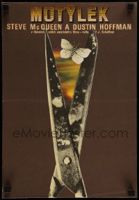 6a286 PAPILLON Czech 12x17 '74 Steve McQueen, great different Ziegler art of scissors & butterfly!