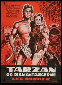 6a173 TARZAN'S SAVAGE FURY Danish '52 art of Lex Barker & Dorothy Hart, Edgar Rice Burroughs