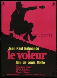 6a591 THIEF OF PARIS French 23x31 R70s Louis Malle, cool silhouette art of Jean-Paul Belmondo!